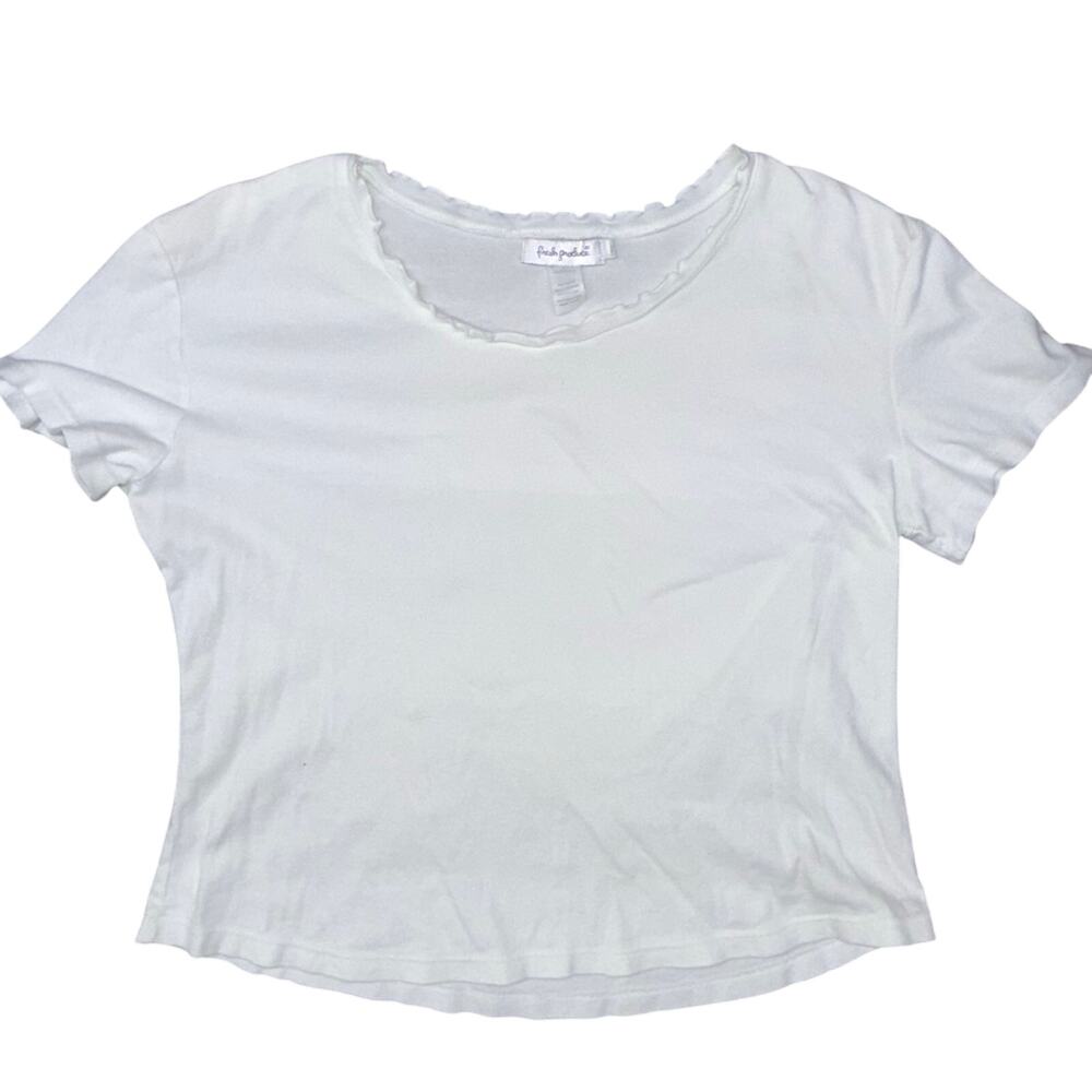 Fresh Produce Womens Scoop Neck T-Shirt Large White Short Sleeve Cotton made USA
